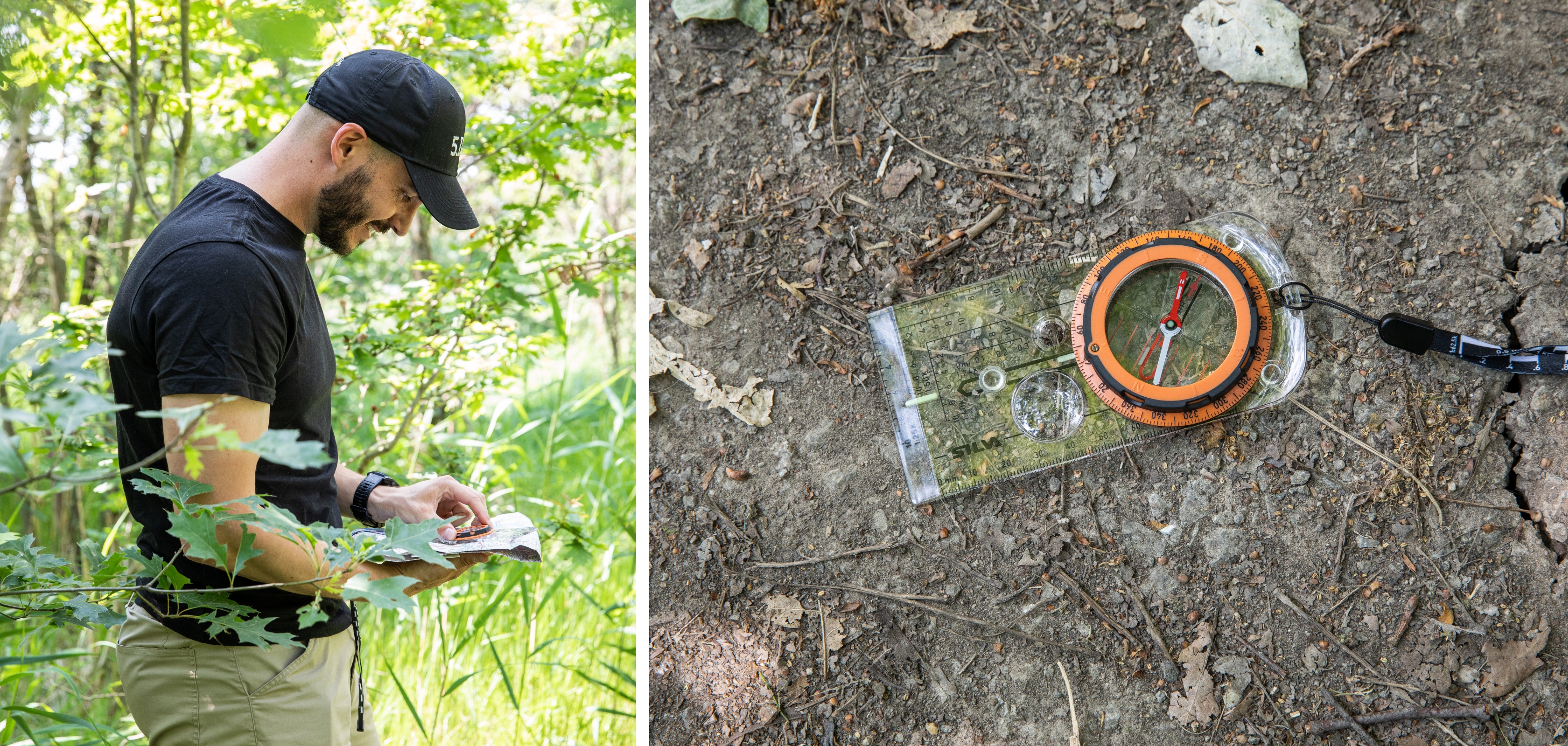 Frederic wandelt met de nieuwe Petzl Tikkina hoofdlamp in het donker door het bos